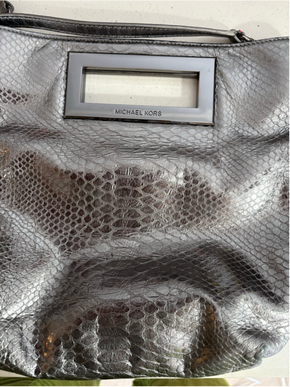 Women's Michael Kors Silver Snakeskin Embossed Shoulder Bag